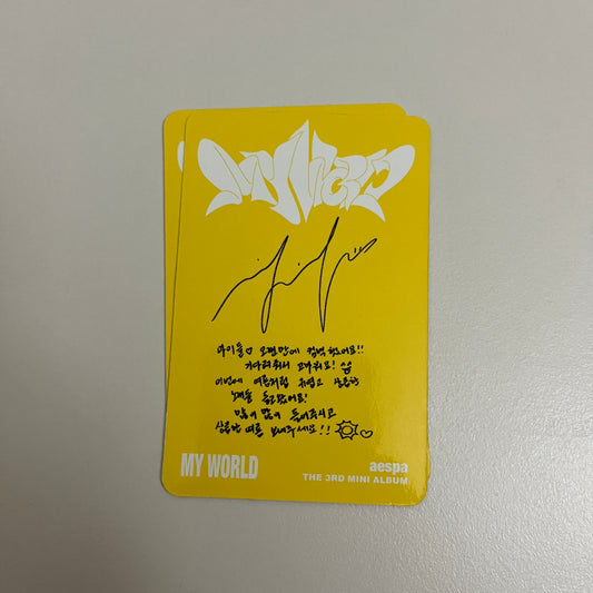 aespa Official Album MY WORLD Yellow Ver Photocard 1 Type Ningning - 26.06.08